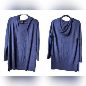 Tahari navy merino wool blend hooded  long cardigan sz M